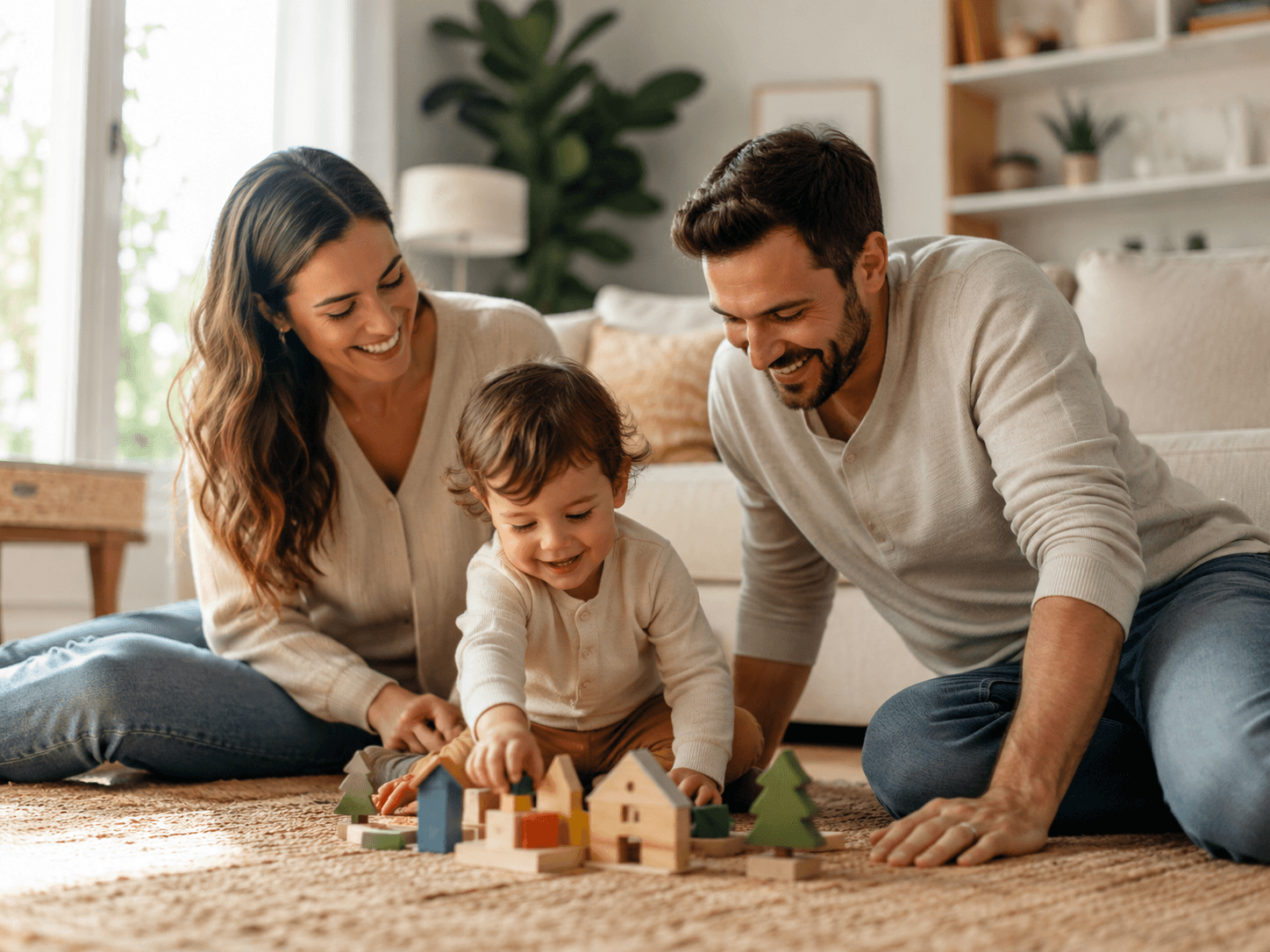Parents playing on the floor with their toddler